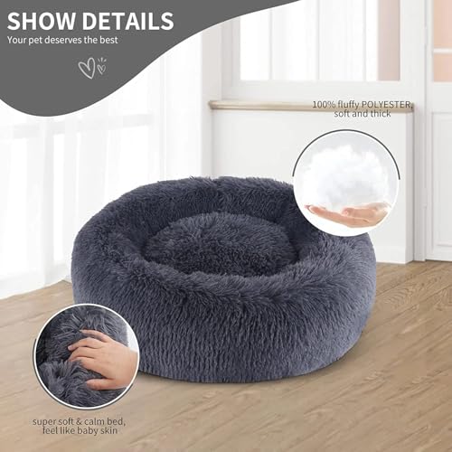 ZEXSAZONE Summer Round Donut Pet Bed for Cats and Puppies Dogs, Cozy and Plush, Raised Bedside Support, Both Sides Use Like 2 in One, Washable, Sizes for Small, Medium, and Large Pets. (cat Bed Grey) - Image 4