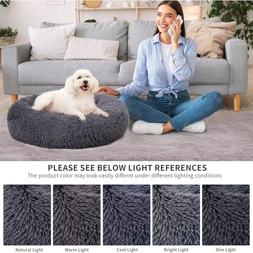 ZEXSAZONE Summer Round Donut Pet Bed for Cats and Puppies Dogs, Cozy and Plush, Raised Bedside Support, Both Sides Use Like 2 in One, Washable, Sizes for Small, Medium, and Large Pets. (cat Bed Grey) - Image 5