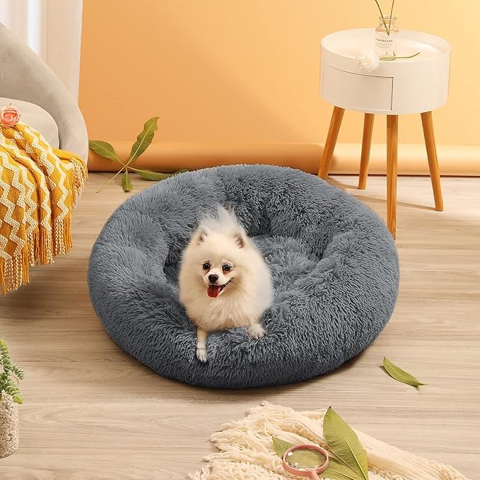 ZEXSAZONE Summer Round Donut Pet Bed for Cats and Puppies Dogs, Cozy and Plush, Raised Bedside Support, Both Sides Use Like 2 in One, Washable, Sizes for Small, Medium, and Large Pets. (cat Bed Grey) - Image 1