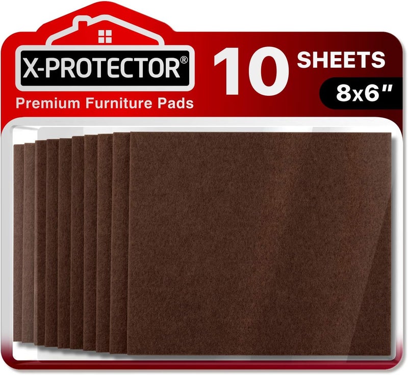 X-Protector Felt Furniture Pads - 10 Pack Premium 8”x6” Heavy Duty 1/5” Felt Sheets! Cut Furniture Felt Pads for Furniture Feet You Need – Best Furniture Pads for Hardwood Floors! Brown - Image 1