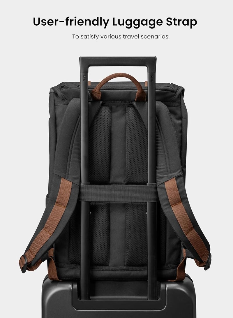 Tomtoc VintPack-TA1 Flap Laptop Backpack, Lightweight, Water-Resistant Travel Casual Daypack, Slim Durable Work-pack Rucksack for 13-16 Inch MacBook Laptop, Large Capacity, Eco-Friendly Backpack 17L - Image 2