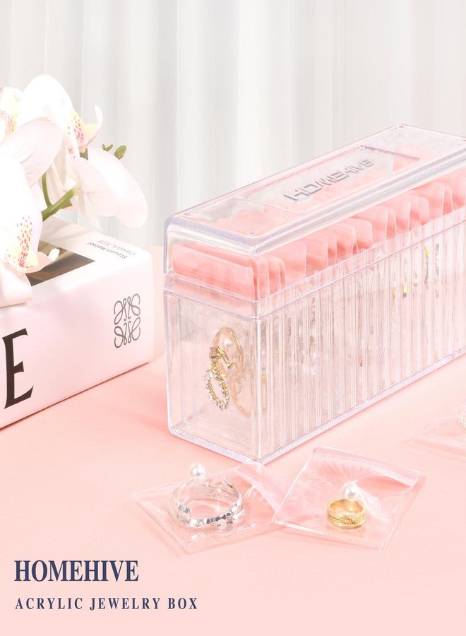 HOMEHIVE Acrylic Jewelry Organizer with 20 Anti-Tarnish PVC Bags, Clear Jewelry Box for Earrings, Rings, Necklaces, Portable Travel Jewelry Case for Women, Dustproof and Waterproof, Pink - Image 2