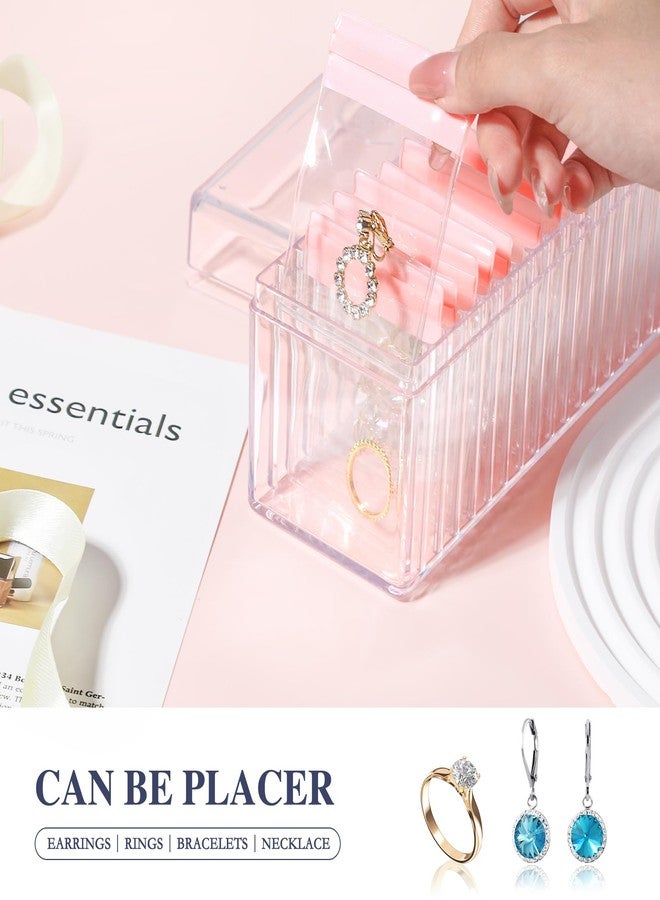 HOMEHIVE Acrylic Jewelry Organizer with 20 Anti-Tarnish PVC Bags, Clear Jewelry Box for Earrings, Rings, Necklaces, Portable Travel Jewelry Case for Women, Dustproof and Waterproof, Pink - Image 3