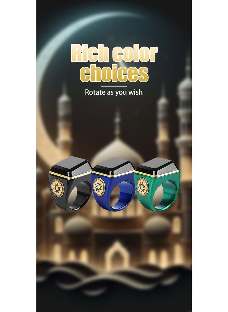 Smart Zikr Ring | Prayer Counter, Tasbih Counter & Muslim Prayer Time Reminder | Smart Tasbih Bead Ring | Waterproof Wearable Technology | Blue and Gold 18MM - Image 2