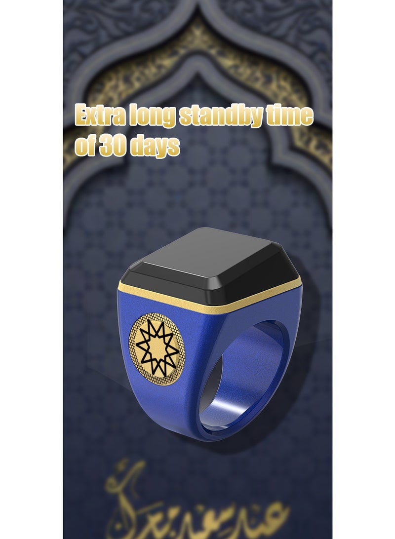 Smart Zikr Ring | Prayer Counter, Tasbih Counter & Muslim Prayer Time Reminder | Smart Tasbih Bead Ring | Waterproof Wearable Technology | Blue and Gold 18MM - Image 3