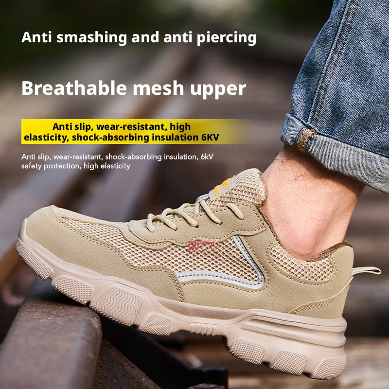 Safety Shoes Men Summer Breathable Anti-smash Anti-puncture Plastic Toe Cap Insulated Lightweight Work Shoes - Image 1