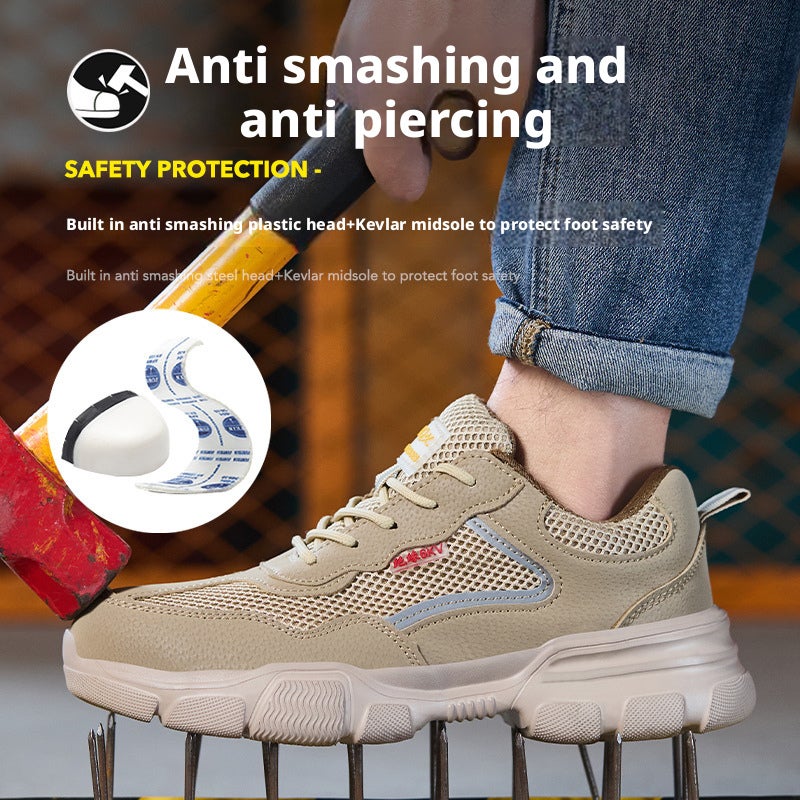 Safety Shoes Men Summer Breathable Anti-smash Anti-puncture Plastic Toe Cap Insulated Lightweight Work Shoes - Image 3