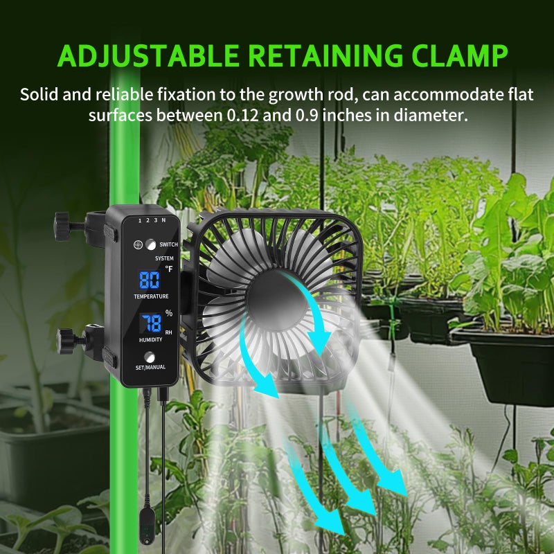 DAOTAILI 4" Grow Tent Fan with Auto Humidity Control | Quiet Oscillating Ventilation, Real-Time Temp & Humidity Monitoring for Hydroponics, Greenhouses & Indoor Gardens - Image 2
