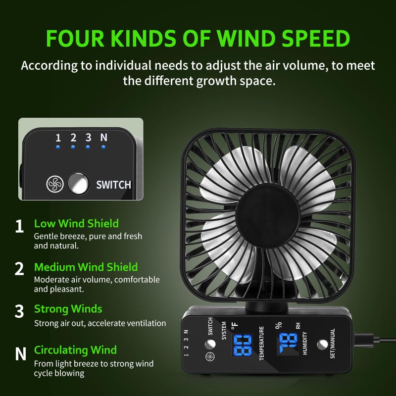 DAOTAILI 4" Grow Tent Fan with Auto Humidity Control | Quiet Oscillating Ventilation, Real-Time Temp & Humidity Monitoring for Hydroponics, Greenhouses & Indoor Gardens - Image 3