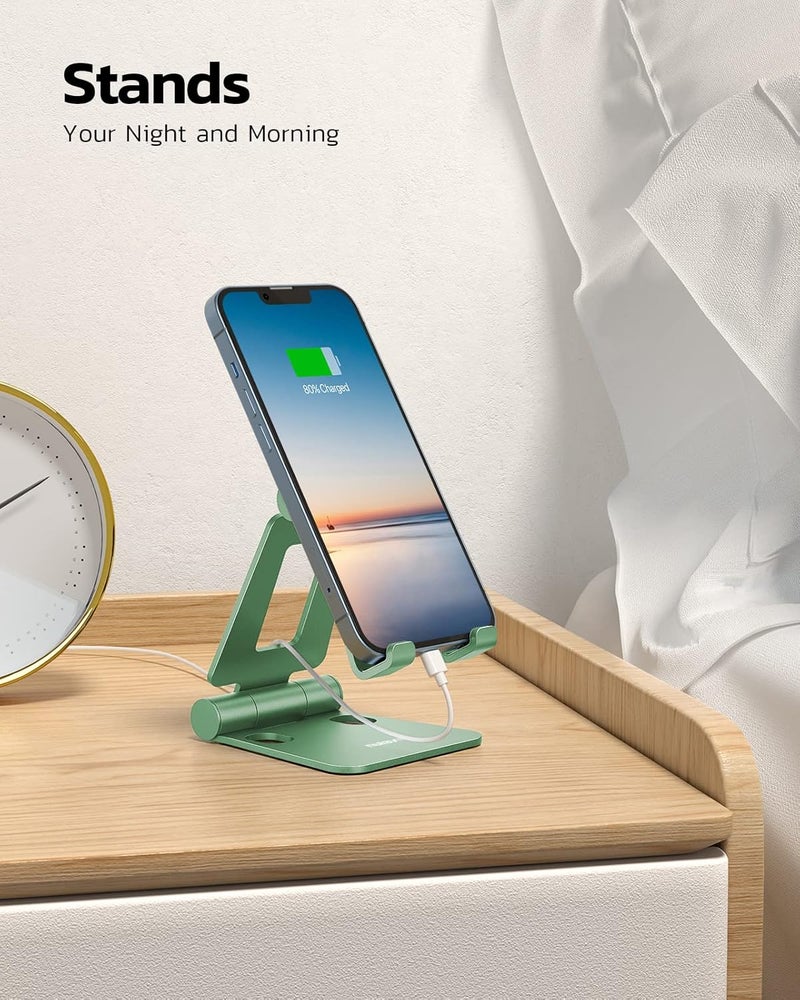 nulaxy Dual Folding Cell Phone Stand, Fully Adjustable Foldable Desktop Phone Holder Cradle Dock Compatible with iPhone 17 16 15 14 13 12 11 Pro Max Xs Xr X 8, Nintendo Switch, All Phones- Green - Image 3