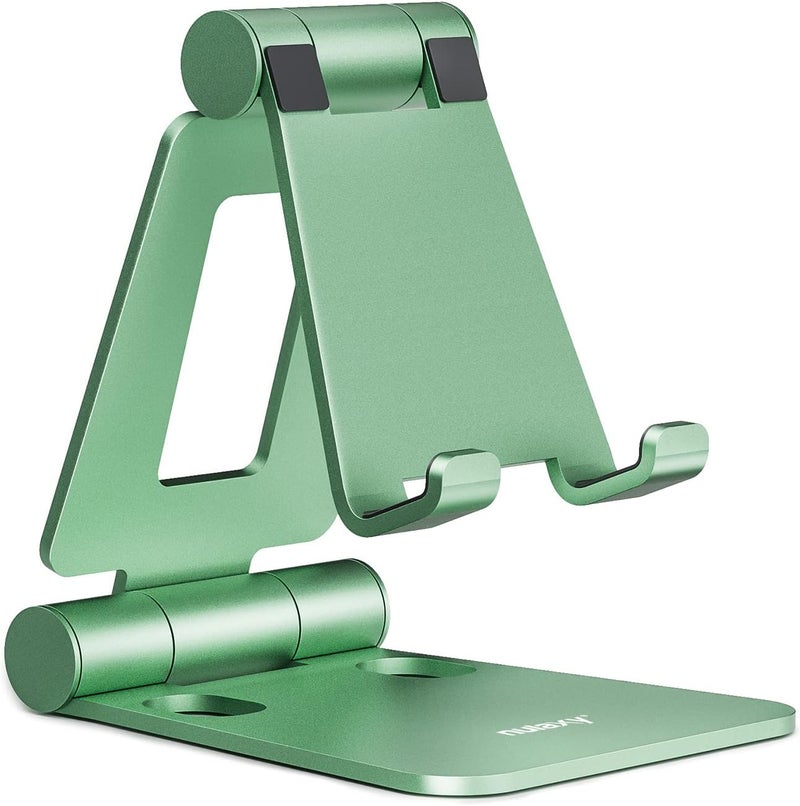 nulaxy Dual Folding Cell Phone Stand, Fully Adjustable Foldable Desktop Phone Holder Cradle Dock Compatible with iPhone 17 16 15 14 13 12 11 Pro Max Xs Xr X 8, Nintendo Switch, All Phones- Green - Image 1