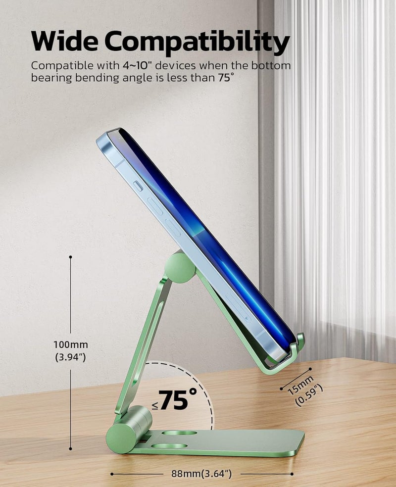 nulaxy Dual Folding Cell Phone Stand, Fully Adjustable Foldable Desktop Phone Holder Cradle Dock Compatible with iPhone 17 16 15 14 13 12 11 Pro Max Xs Xr X 8, Nintendo Switch, All Phones- Green - Image 2