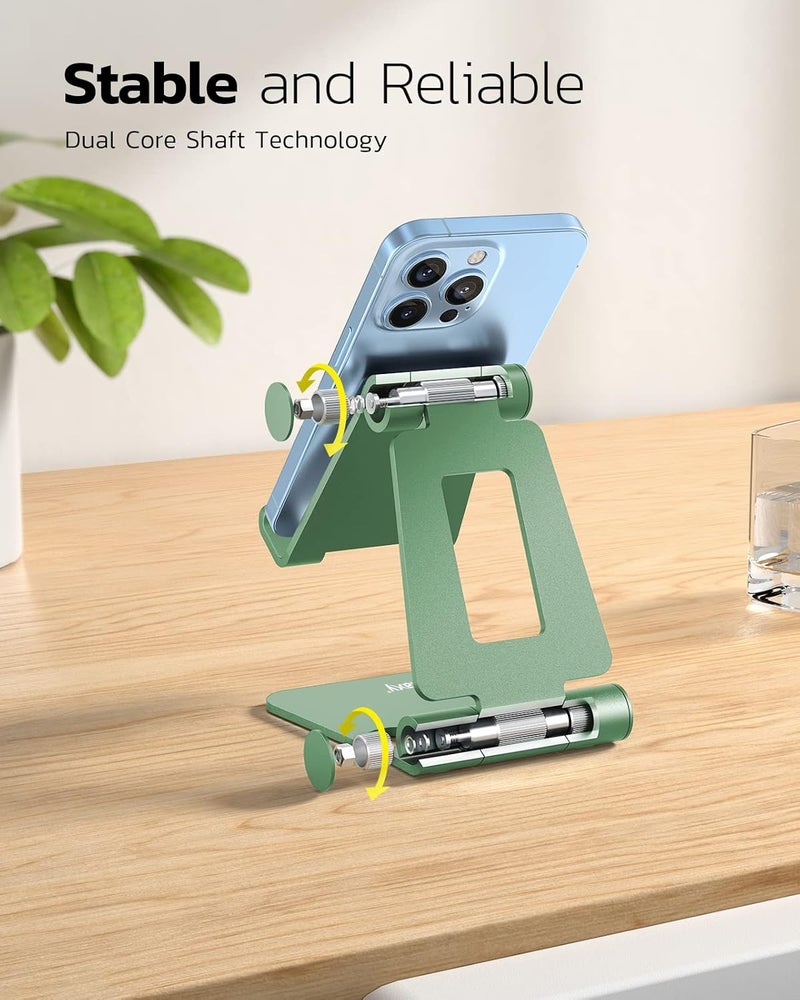 nulaxy Dual Folding Cell Phone Stand, Fully Adjustable Foldable Desktop Phone Holder Cradle Dock Compatible with iPhone 17 16 15 14 13 12 11 Pro Max Xs Xr X 8, Nintendo Switch, All Phones- Green - Image 4
