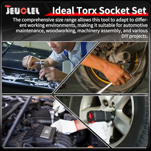 JEUCLEL 8PCS Torx Star 6 Point Impact Bit Socket Set, T30 T40 T45 T50 T55 T60 T70 T80 1/2-Inch Impact Drive Allen Socket Kit, Cr-Mo Steel Socket Remover Hand Repair Tool - Image 5