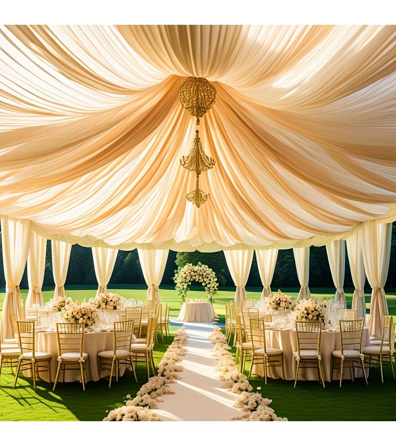 Champagne Chiffon Wedding Arch Drape 26ft Sheer Fabric Curtain 315x63 Inch for Ceremony Reception Anniversary Bridal Shower Decor - Image 1