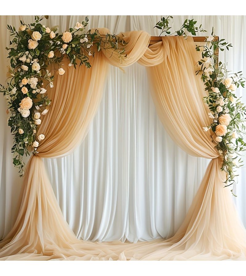 Champagne Chiffon Wedding Arch Drape 26ft Sheer Fabric Curtain 315x63 Inch for Ceremony Reception Anniversary Bridal Shower Decor - Image 5