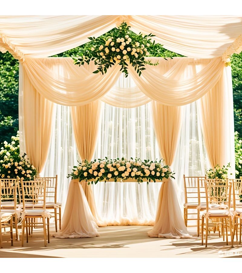 Champagne Chiffon Wedding Arch Drape 26ft Sheer Fabric Curtain 315x63 Inch for Ceremony Reception Anniversary Bridal Shower Decor - Image 2