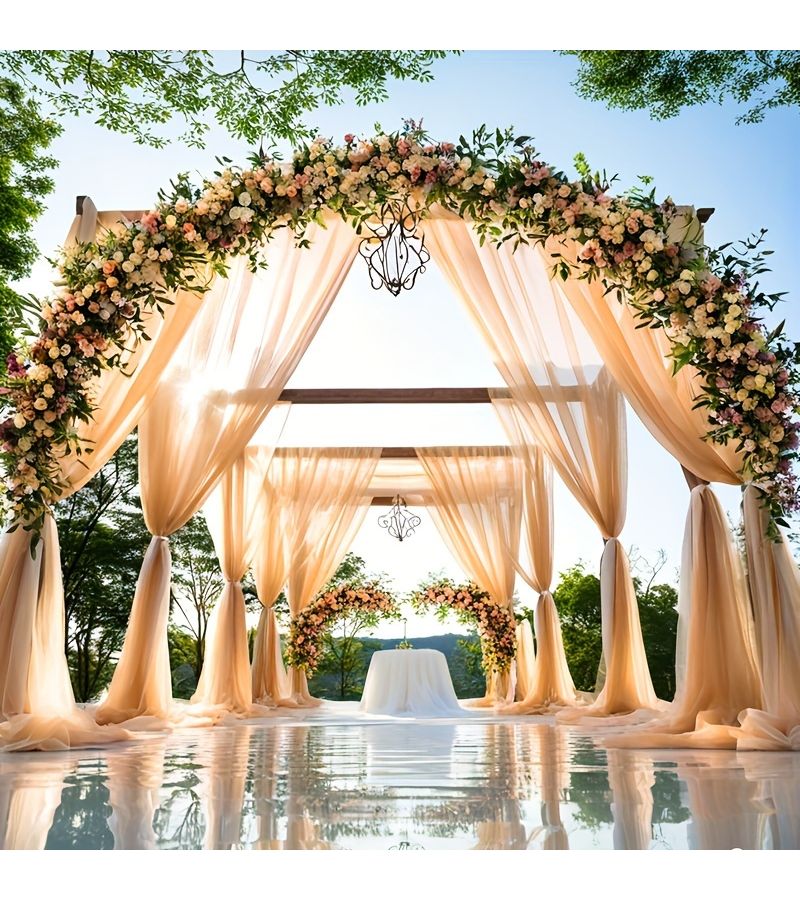 Champagne Chiffon Wedding Arch Drape 26ft Sheer Fabric Curtain 315x63 Inch for Ceremony Reception Anniversary Bridal Shower Decor - Image 4