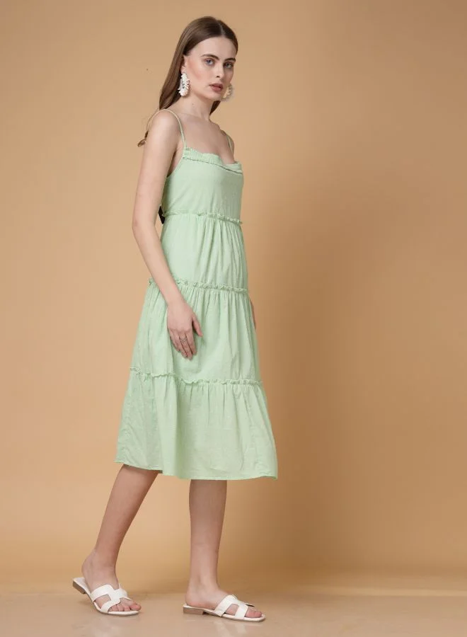 Freehand Women Loose Fit Casual Textured Tiered Dress
