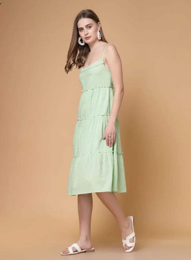 Freehand Women Loose Fit Casual Textured Tiered Dress