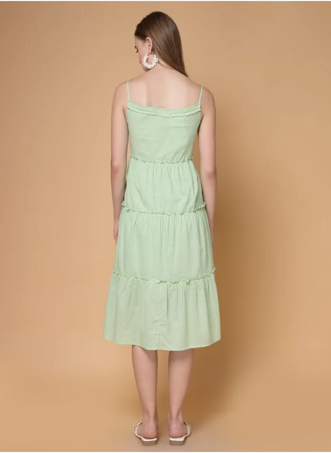 Freehand Women Loose Fit Casual Textured Tiered Dress