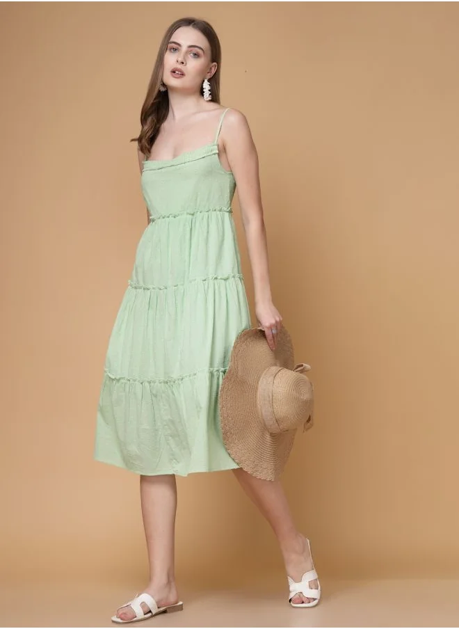 Freehand Women Loose Fit Casual Textured Tiered Dress