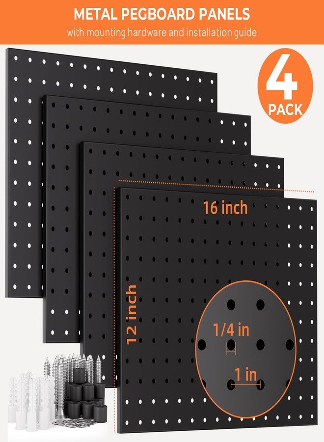 INCLY 4 Pack Peg Board, 12"x16" Heavy Duty Metal Pegboard Panels, Black Pegboard Wall Organizer, Peg Board Panels for Walls Home, Garage Tools Storage, Shed Organization, Craft Room, Office, Kitchen - Image 4