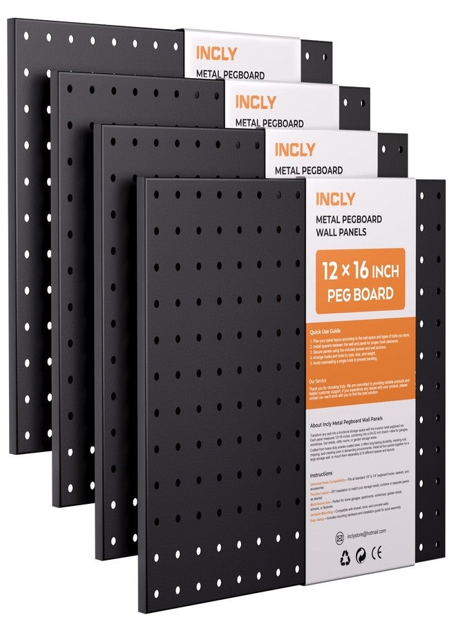 INCLY 4 Pack Peg Board, 12"x16" Heavy Duty Metal Pegboard Panels, Black Pegboard Wall Organizer, Peg Board Panels for Walls Home, Garage Tools Storage, Shed Organization, Craft Room, Office, Kitchen - Image 1