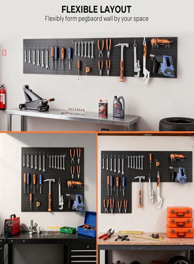 INCLY 4 Pack Peg Board, 12"x16" Heavy Duty Metal Pegboard Panels, Black Pegboard Wall Organizer, Peg Board Panels for Walls Home, Garage Tools Storage, Shed Organization, Craft Room, Office, Kitchen - Image 5