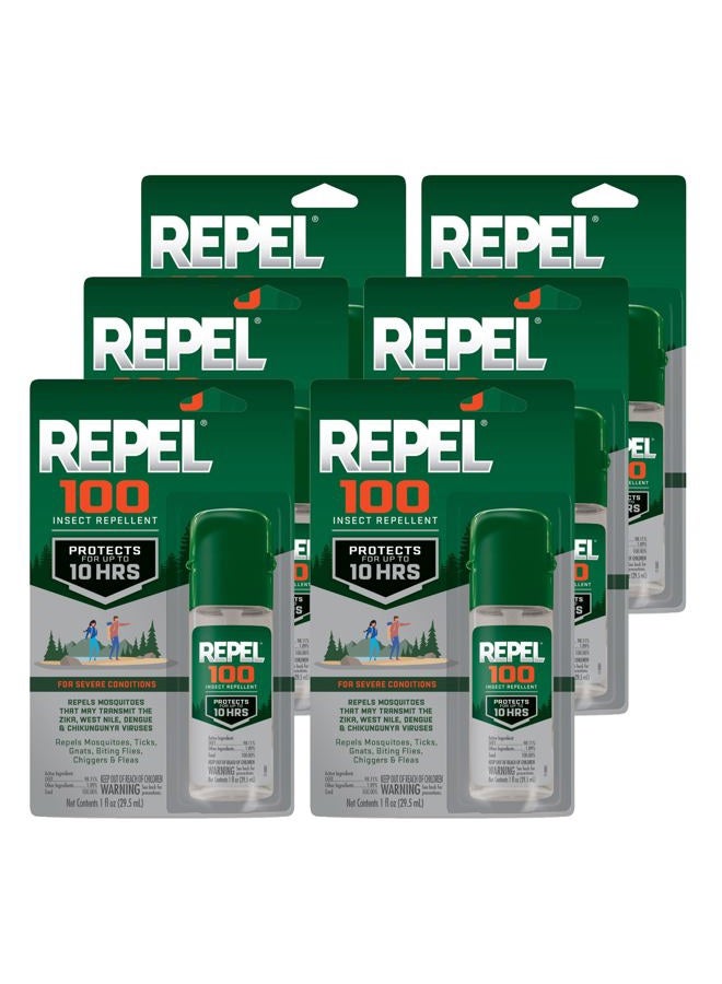 repel 100 Insect Repellent, 1 Ounce, With DEET, 10-Hour Protection Long-Lasting Insect Repellent Travel Pump Spray Repels Mosquitoes, Ticks, Gnats, Biting Flies, Chiggers And Fleas, 6 Pack - Image 1