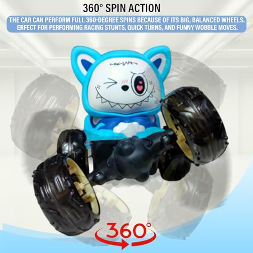 NHR 360° Rotating Stunt RC Car for Kids and Children, Remote Control Rechargeable Car with Lights, Music, 180° Flips, 360° Spins, Durable Indoor & Outdoor Toy for Ages 3+ (Blue) - Image 2