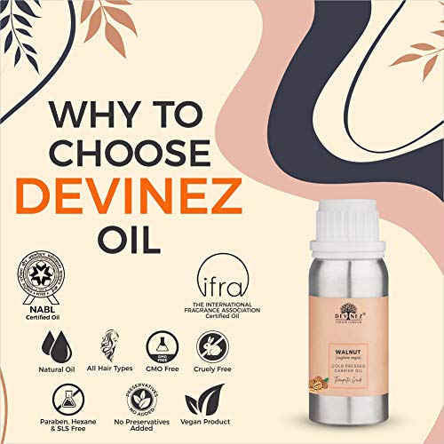 Devinez Kashmiri Walnut Cold-Pressed Oil - 250ml, (NABL & IFRA Certified) - 100% Pure Natural, Undiluted & Therapeutic Grade in Anodized Aluminum Bottle - for skin care, Fighting Wrinkles, Hair Loss - Image 2