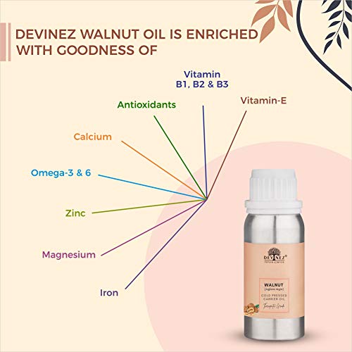 Devinez Kashmiri Walnut Cold-Pressed Oil - 250ml, (NABL & IFRA Certified) - 100% Pure Natural, Undiluted & Therapeutic Grade in Anodized Aluminum Bottle - for skin care, Fighting Wrinkles, Hair Loss - Image 4
