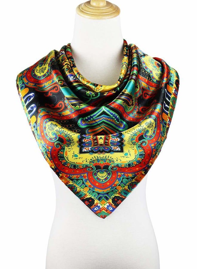 vabovin Women's 35" Satin Square Silk Like Hair Scarves and Wraps Headscarf for Sleeping, 007 Geometric Cashew Design, 35''x35'' - Image 2