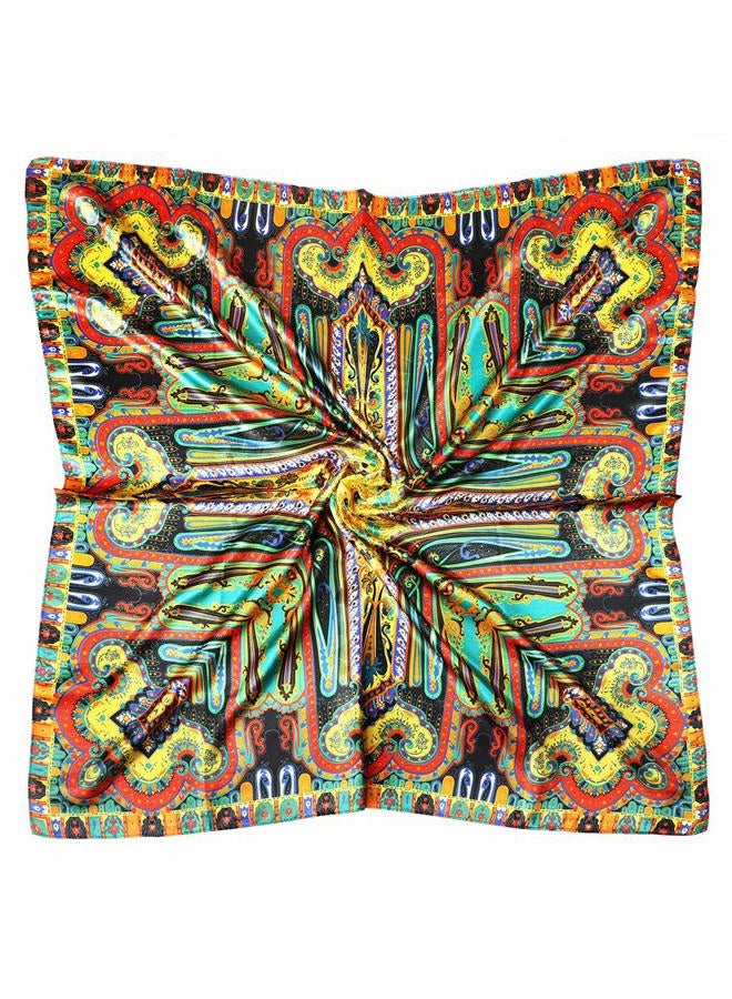 vabovin Women's 35" Satin Square Silk Like Hair Scarves and Wraps Headscarf for Sleeping, 007 Geometric Cashew Design, 35''x35'' - Image 1