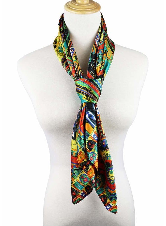 vabovin Women's 35" Satin Square Silk Like Hair Scarves and Wraps Headscarf for Sleeping, 007 Geometric Cashew Design, 35''x35'' - Image 3