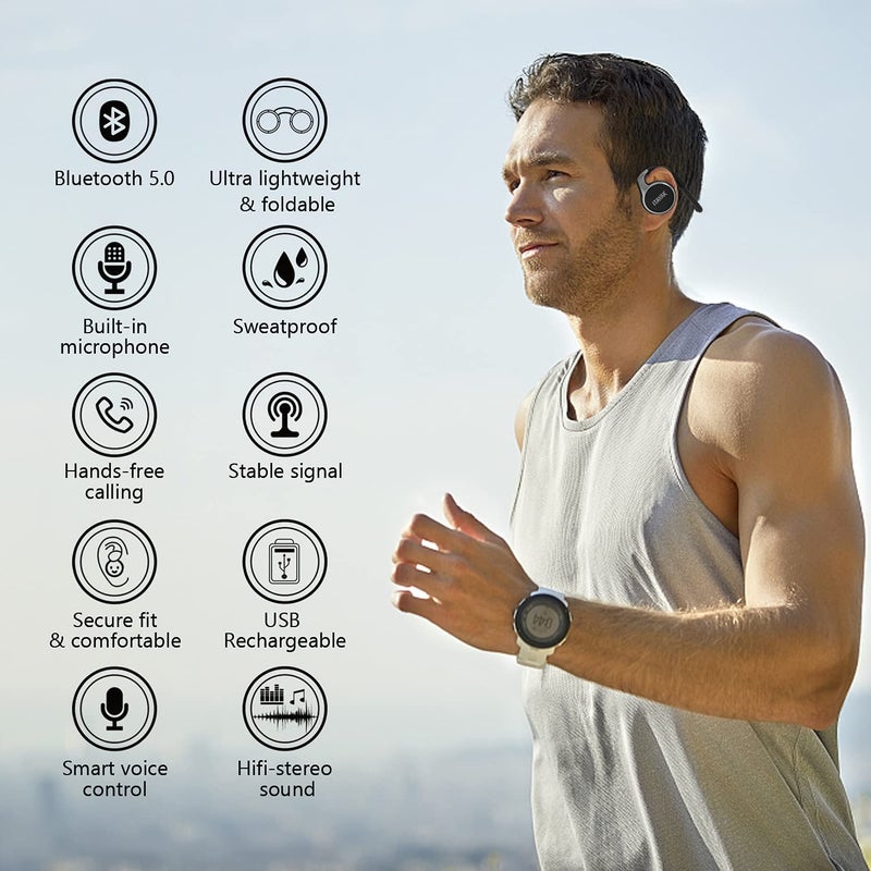 itayak Behind The Head Headphones, Bluetooth 5.0 Neckband Around Head Headphones Lightweight Small Foldable Wireless Sports Sweatproof Headset with Microphone & Carrying Case (Black) - Image 3