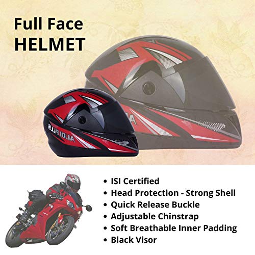 Western Era Pro ISI Certified Helmet || Full Face Red Graphics || Stylish || High-End Safety || UV Protection Visor || Enhanced Design || Ultra Comfort (Black Glossy) (Size: Medium) - Image 5