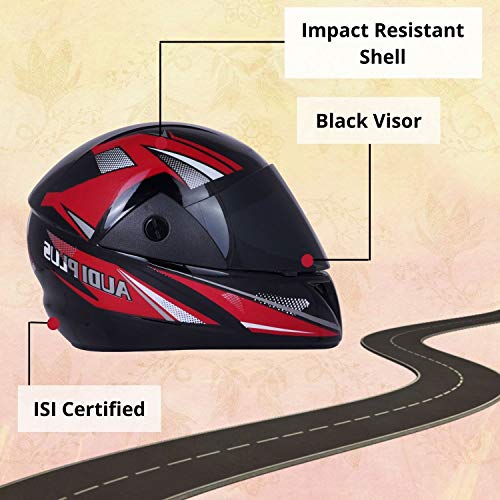 Western Era Pro ISI Certified Helmet || Full Face Red Graphics || Stylish || High-End Safety || UV Protection Visor || Enhanced Design || Ultra Comfort (Black Glossy) (Size: Medium) - Image 4