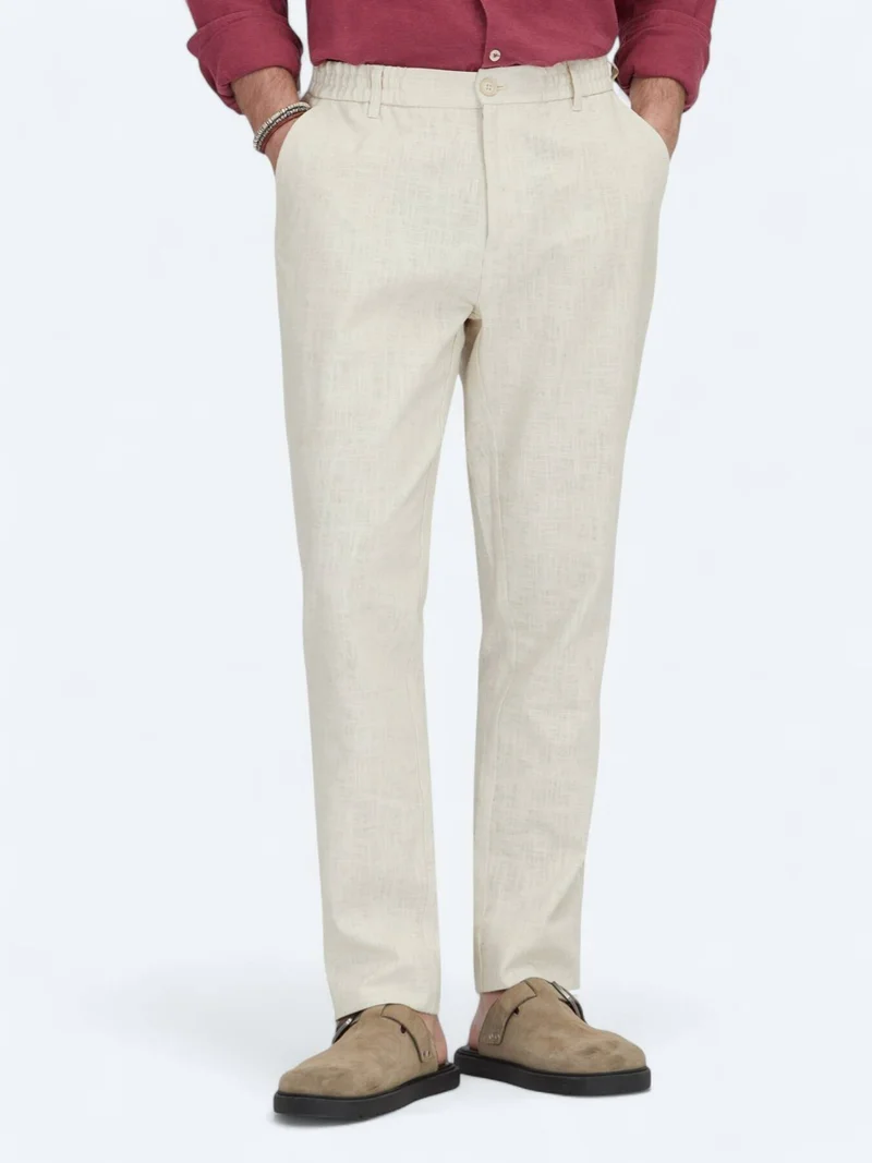 Kip Ecru Weaving Jogging Fit Casual Cotton Blended Trousers