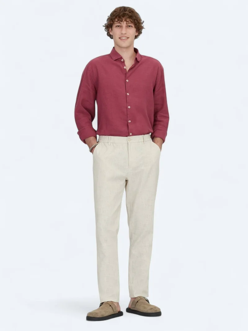 Kip Ecru Weaving Jogging Fit Casual Cotton Blended Trousers