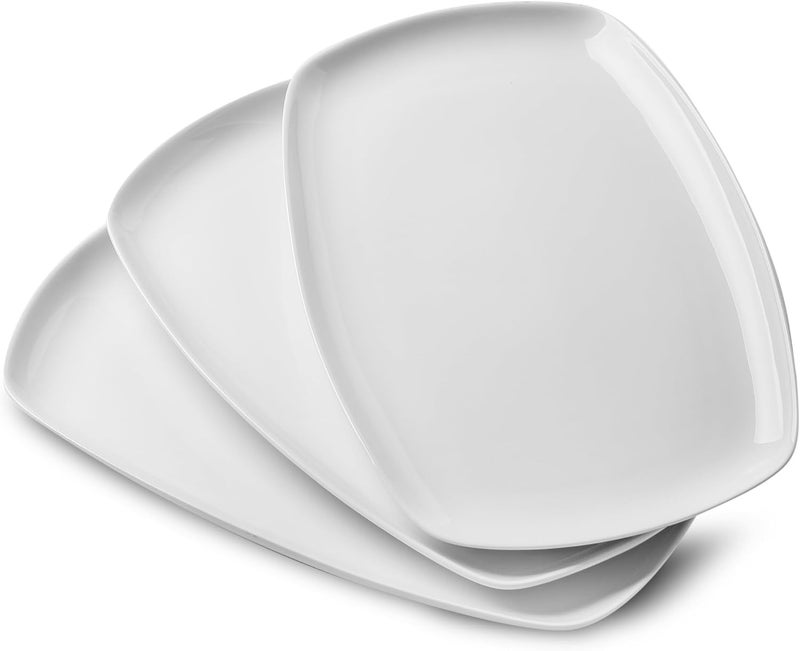 fMBB 3pcs Ceramic White Serving Platters Large Rectangular Plate Irregular Rectangular Trays  Party Wedding Entertaining Microwave and Dishwasher Safe  14 Inch - Image 1