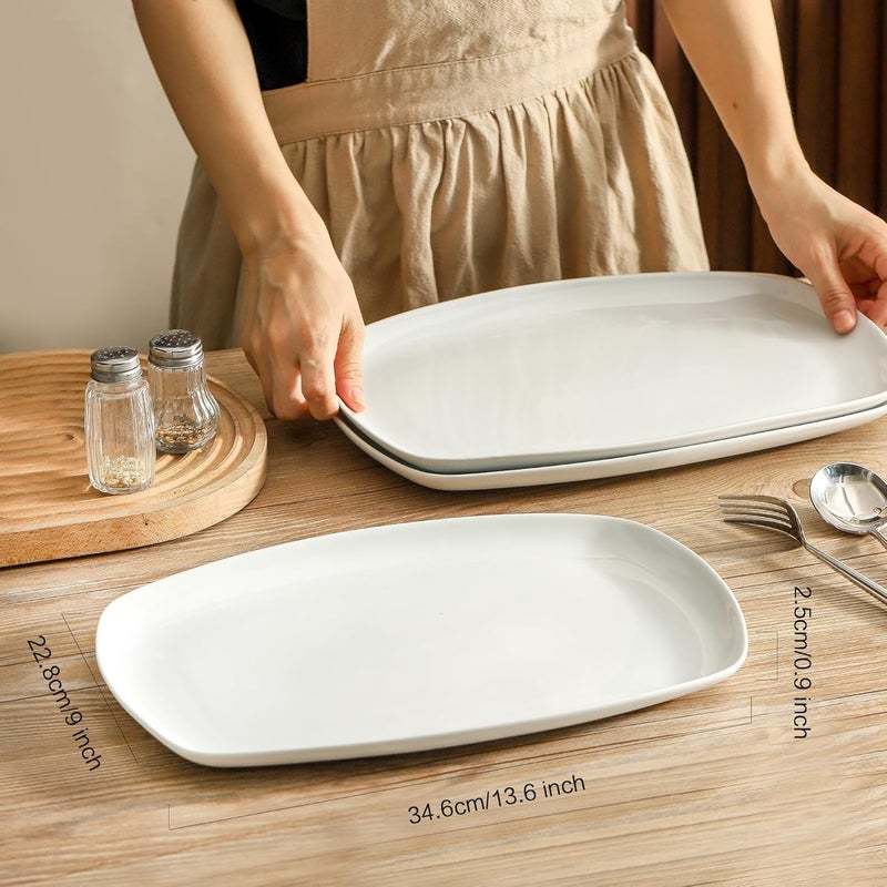 fMBB 3pcs Ceramic White Serving Platters Large Rectangular Plate Irregular Rectangular Trays  Party Wedding Entertaining Microwave and Dishwasher Safe  14 Inch - Image 4