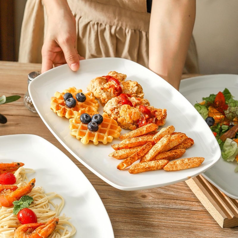 fMBB 3pcs Ceramic White Serving Platters Large Rectangular Plate Irregular Rectangular Trays  Party Wedding Entertaining Microwave and Dishwasher Safe  14 Inch - Image 5