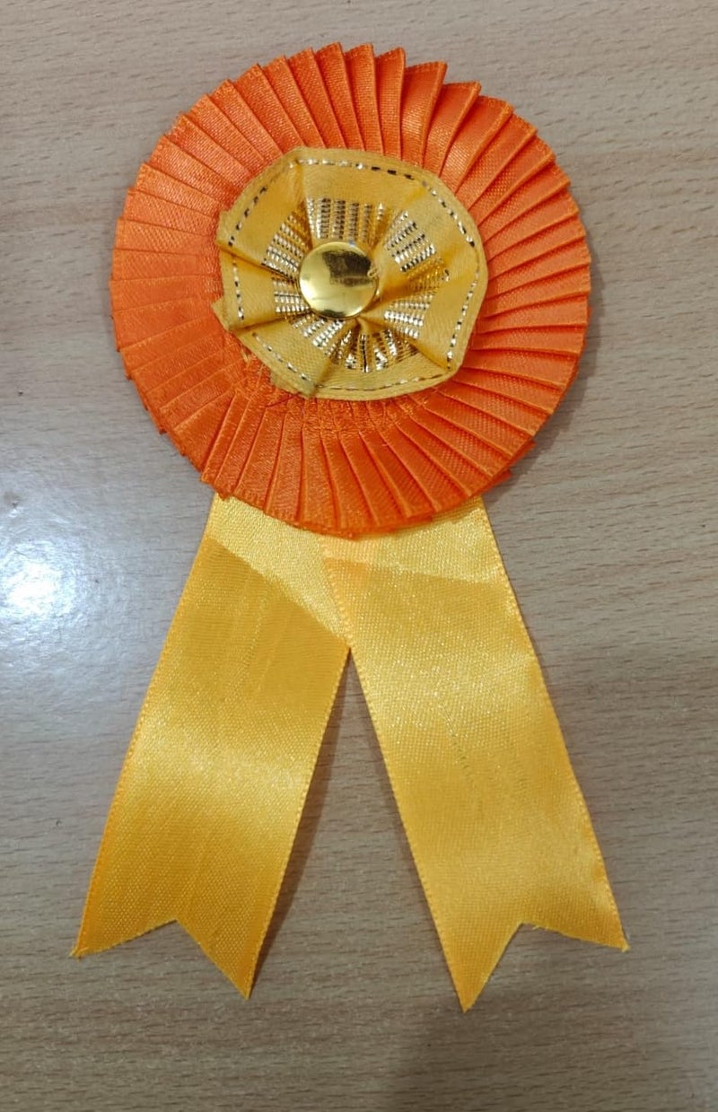 Shobha Retails™ - Special VIP Satin Ribbon Badge with Safety Pins for Republic Day, Independence Day, Event, Party, Conference Meeting and Multipurpose for All Occasions (Pack of 5) (Orange)  - Image 2