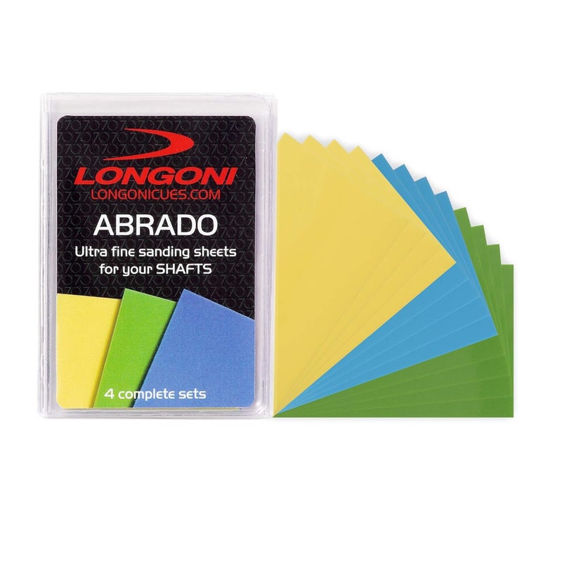 Longoni Abrado Ultra Fine Sanding Sheets for Smoothing Burnishing Billiard Pool Cue Shafts 3 Sanding Grades 4 Complete Sets - Image 1