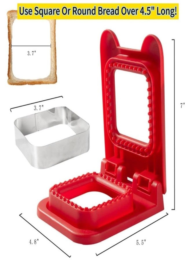 Akshify Sandwich Cutter and Sealer Square Stainless Steel Uncrustables Maker Bread Pocket Mold for Kids Lunch Box DIY Toast Decruster Sandwich Press Baking Tool Portable Easy Clean (Red) - Image 2