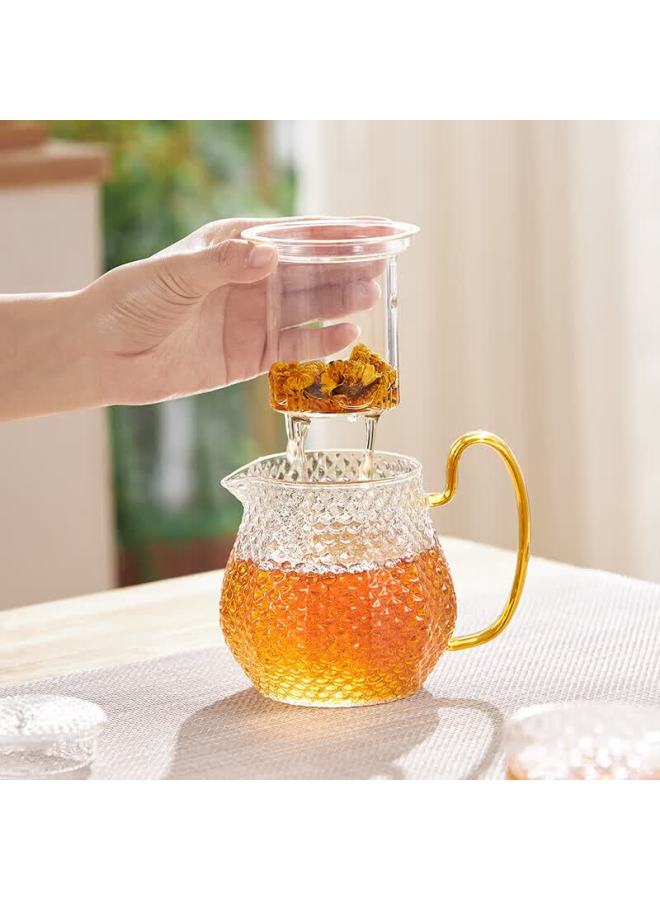 Visions Dragon Scale Glass Tea Set 5-piece Home Use Heat-resistant Flower Tea Pot Set 1 Pot 4 Cups - Image 4