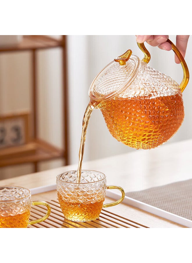 Visions Dragon Scale Glass Tea Set 5-piece Home Use Heat-resistant Flower Tea Pot Set 1 Pot 4 Cups - Image 5