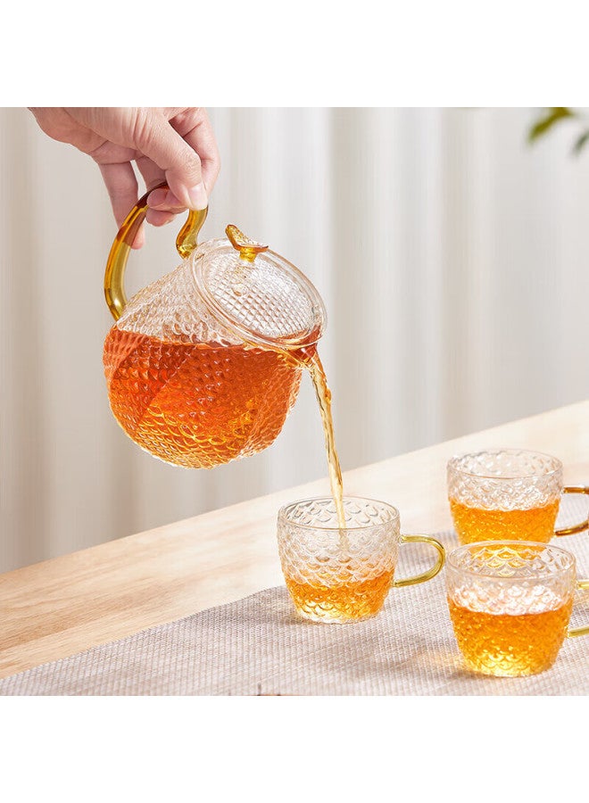 Visions Dragon Scale Glass Tea Set 5-piece Home Use Heat-resistant Flower Tea Pot Set 1 Pot 4 Cups - Image 2